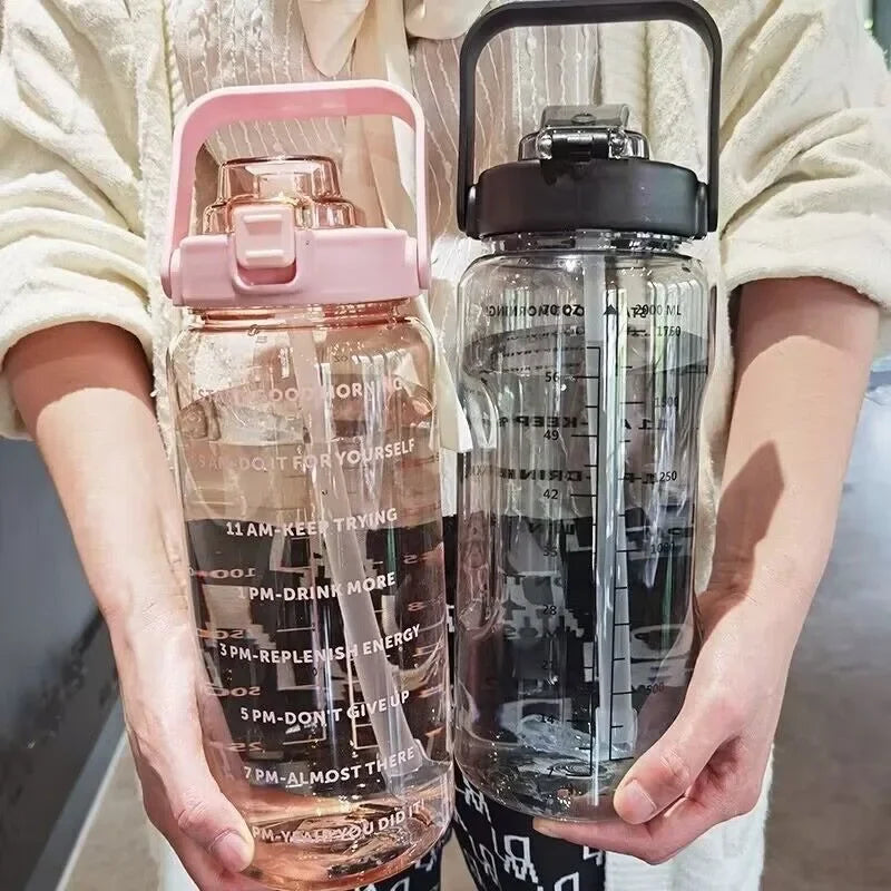 2L Water Bottle with Straw for Travel & Fitness