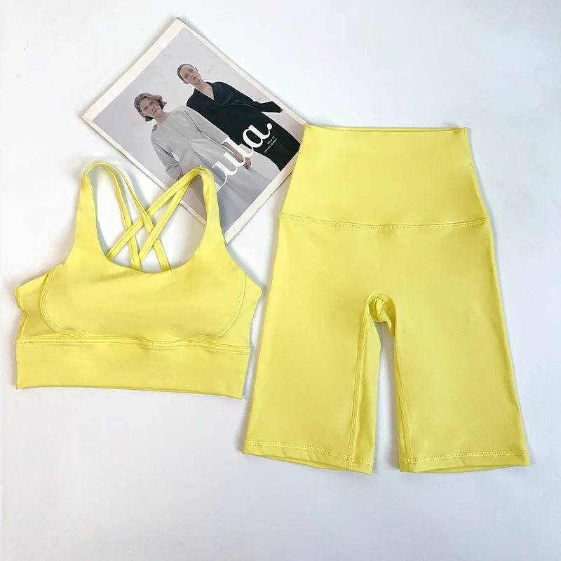 2pc Women's Workout Set – Cross-Back Bra & Shorts