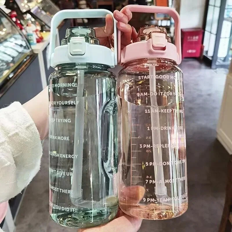 2L Water Bottle with Straw for Travel & Fitness