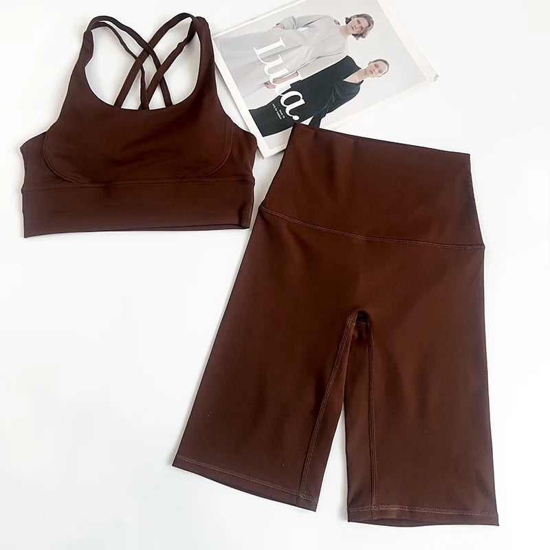 2pc Women's Workout Set – Cross-Back Bra & Shorts