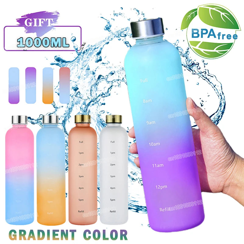 1L Water Bottle with Time Marker for Gym & Travel