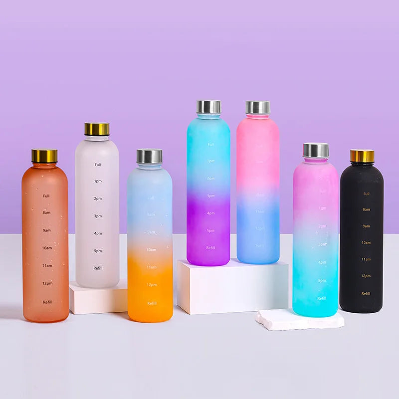 1L Water Bottle with Time Marker for Gym & Travel