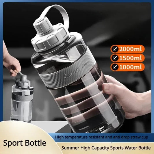 2L Large Water Bottle with Straw for Gym & School