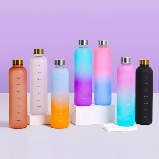 1L Water Bottle with Time Marker for Gym & Travel